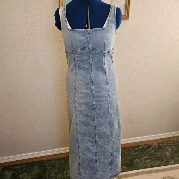 NWT long Denim dress with slit - Picture 1 of 11